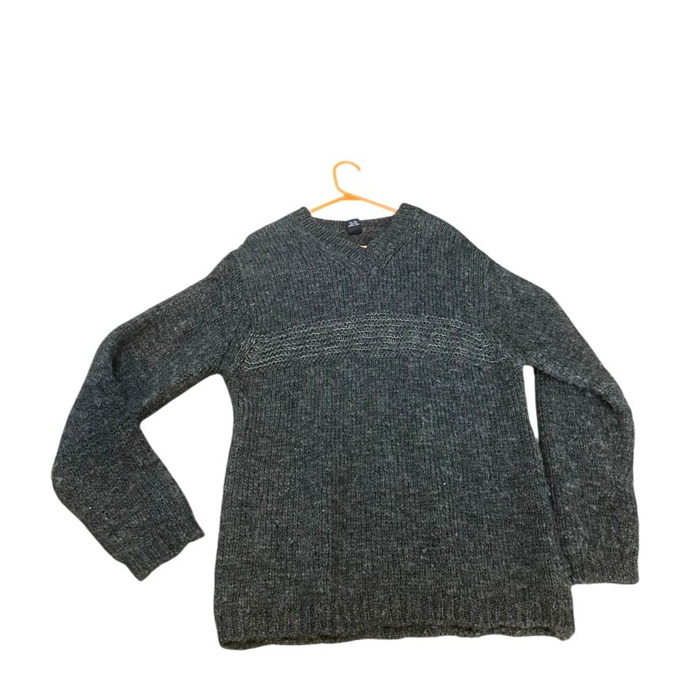 Vintage GAP Wool Mens Size Large Gray Charcoal Fisherman Thick Pullover Crewneck